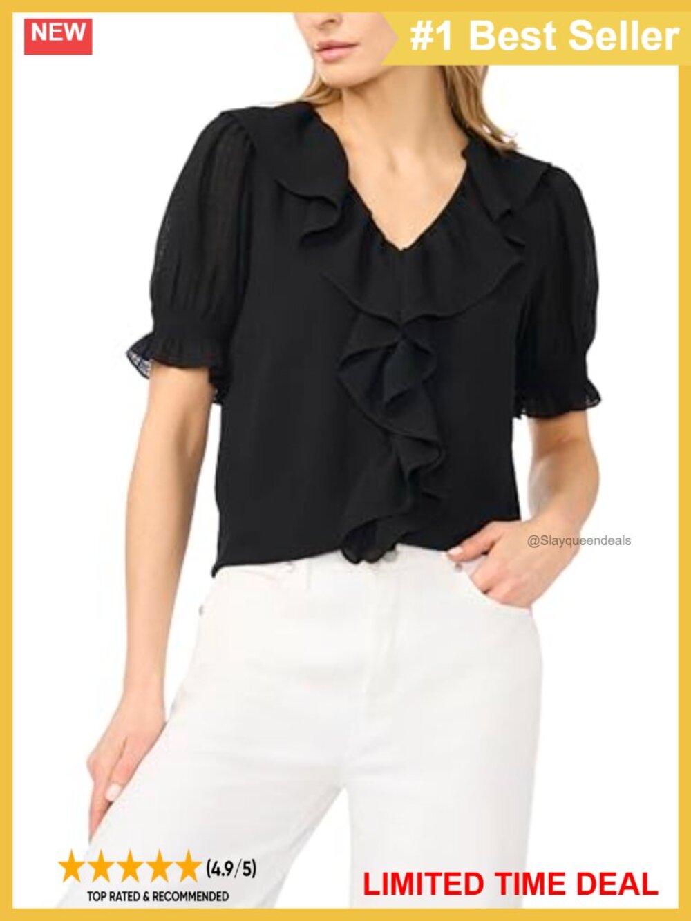 Ruffled Pintuck Elbow Sleeve Blouse